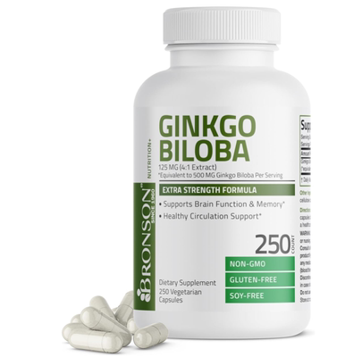 美国Bronson 银杏500毫克 Biloba 大脑功能和记忆支持250 粒胶囊