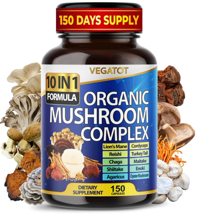 美国10合1蘑菇补充剂9700 毫克 雄狮鬃毛冬虫夏草灵芝 记忆大脑