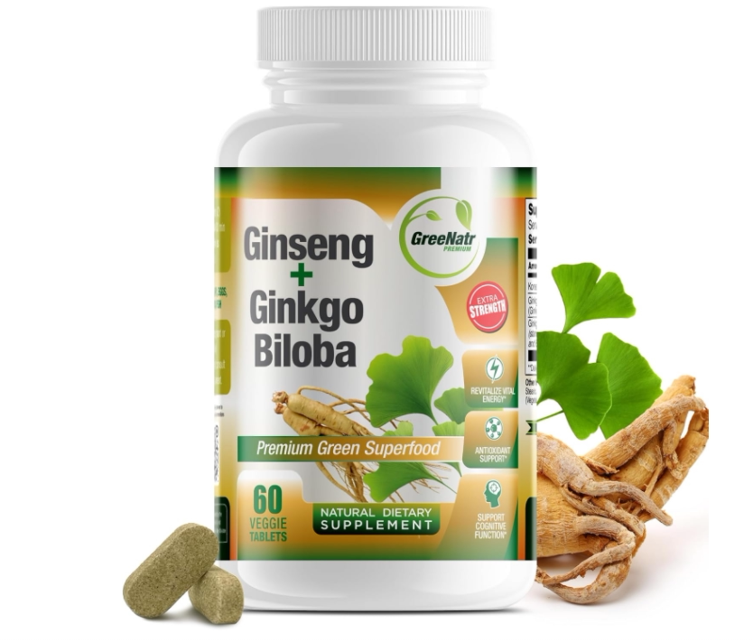 美国GreeNatr Ginko Biloba & Panax 人参精华银杏叶补充剂 60 片