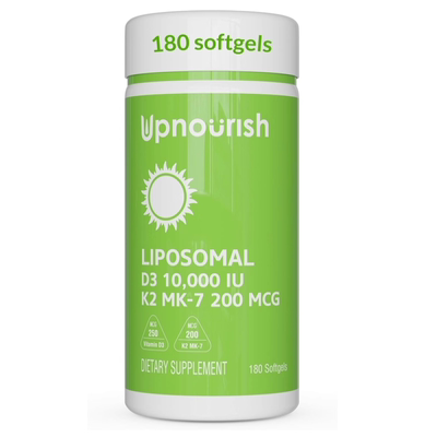 美国UpNourish 脂质体D3 K2 维生素10000 IU MK-7 200 微克180 粒
