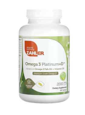 美国Zahler 白金版 Omega-3 Plus D + 维生素 D3 2000 毫克180粒