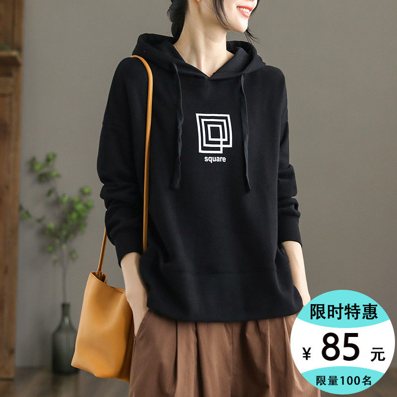 dza 连帽套头卫衣女士春秋新款2021宽松秋季上衣百搭短款长袖外套