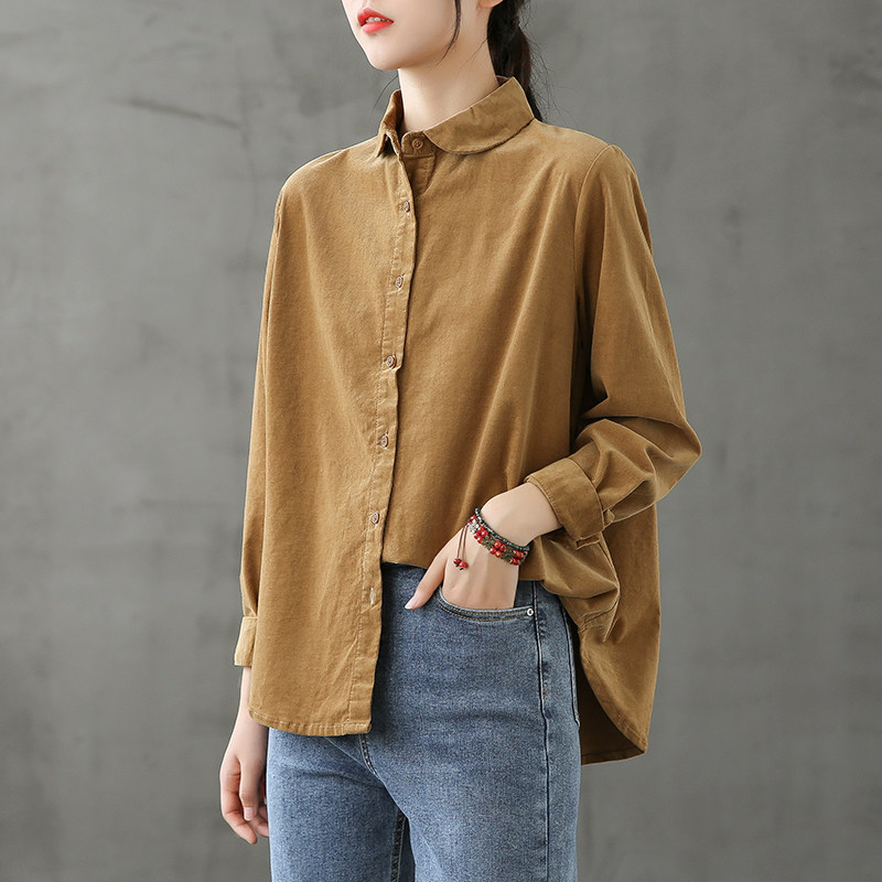 dza 复古灯芯绒衬衫外穿百搭宽松长袖上衣女士秋冬款条绒打底衫潮