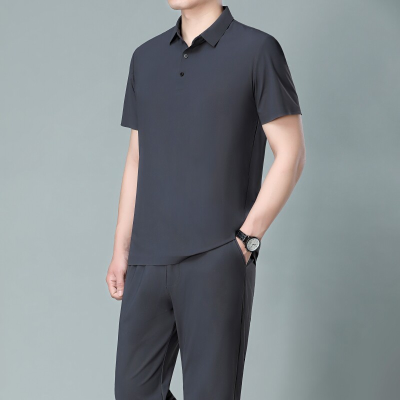 爸爸夏装套装时尚冰丝短袖t恤男夏季2023新款套装中老年男装衣服