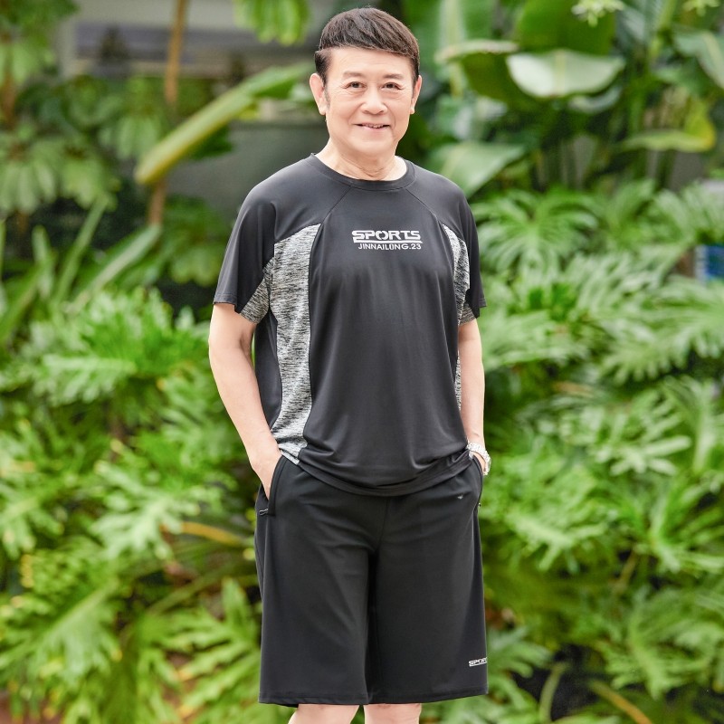 夏季爸爸夏装冰丝短袖t恤2023夏季新款中老年套装男爷爷夏天衣服