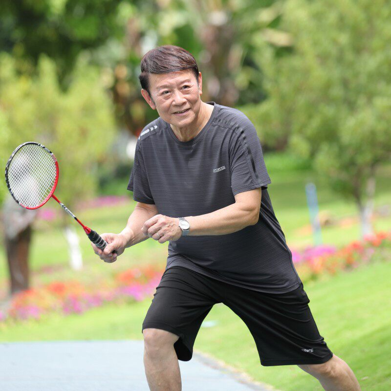 爸爸短袖t恤冰丝男士老年人夏装男中老年运动套装男夏季爷爷衣服