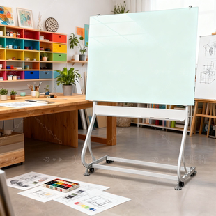 磁性钢化玻璃白板写字板支架式磁性可擦写培训会议留言板办公记事板看板立式家用教学黑板移动白板公告计划板