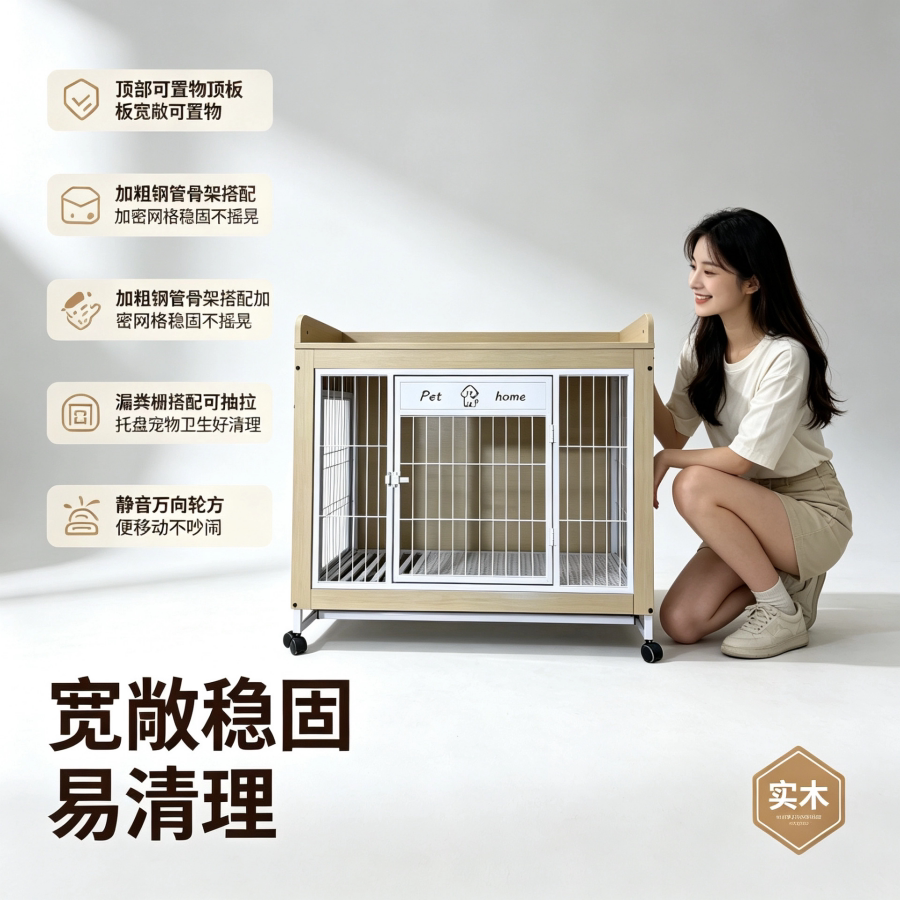 宠物笼子加粗钢管狗笼子幼犬室内带厕所托盘简易安装豪华宠物笼