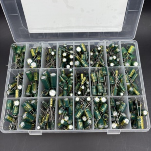 460PCS 绿色高频直插铝电解电容套件盒装 24种规格阻值 6.3V-50V