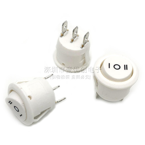 船型/圆形开关KCD1-105白黑色3脚3档开孔20MM直径23MM翘板6A250V