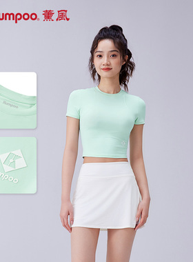 薰风羽毛球服圆领短袖t恤夏季女款修身短款上衣熏风K241W-1110