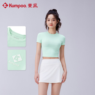 薰风羽毛球服圆领短袖t恤夏季女款修身短款上衣熏风K241W-1110
