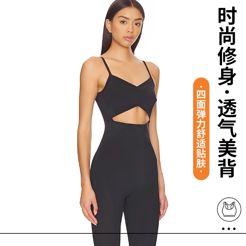 欧美跨境外贸性感时尚连体瑜伽服套装女美背紧身运动健身衣带胸垫