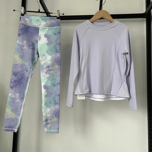 春夏女孩儿童瑜伽服套装舒适长袖印花长裤紧身速干户外运动衣跑步