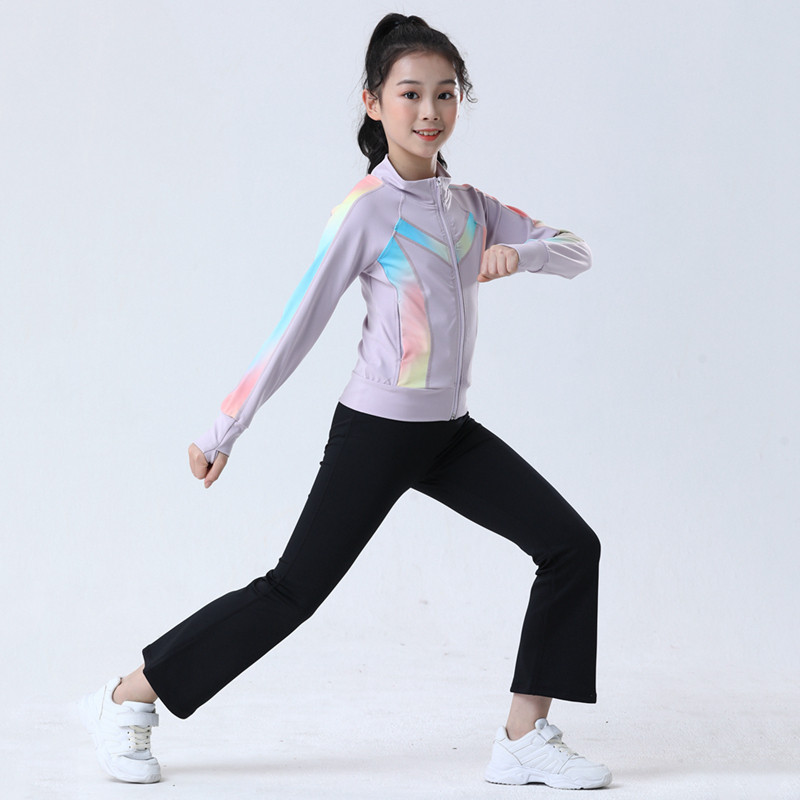 高端锦纶女童瑜伽服加绒保暖打底裤户外运动舞蹈滑冰训练健身套装