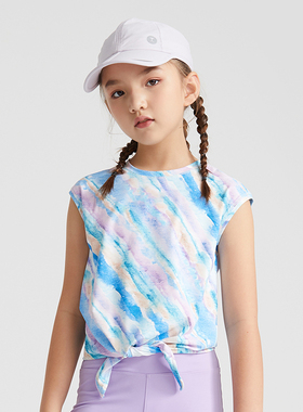 22春夏薄款女童瑜伽服背心速干透气跑步训练儿童健身凉感打结Tt桖