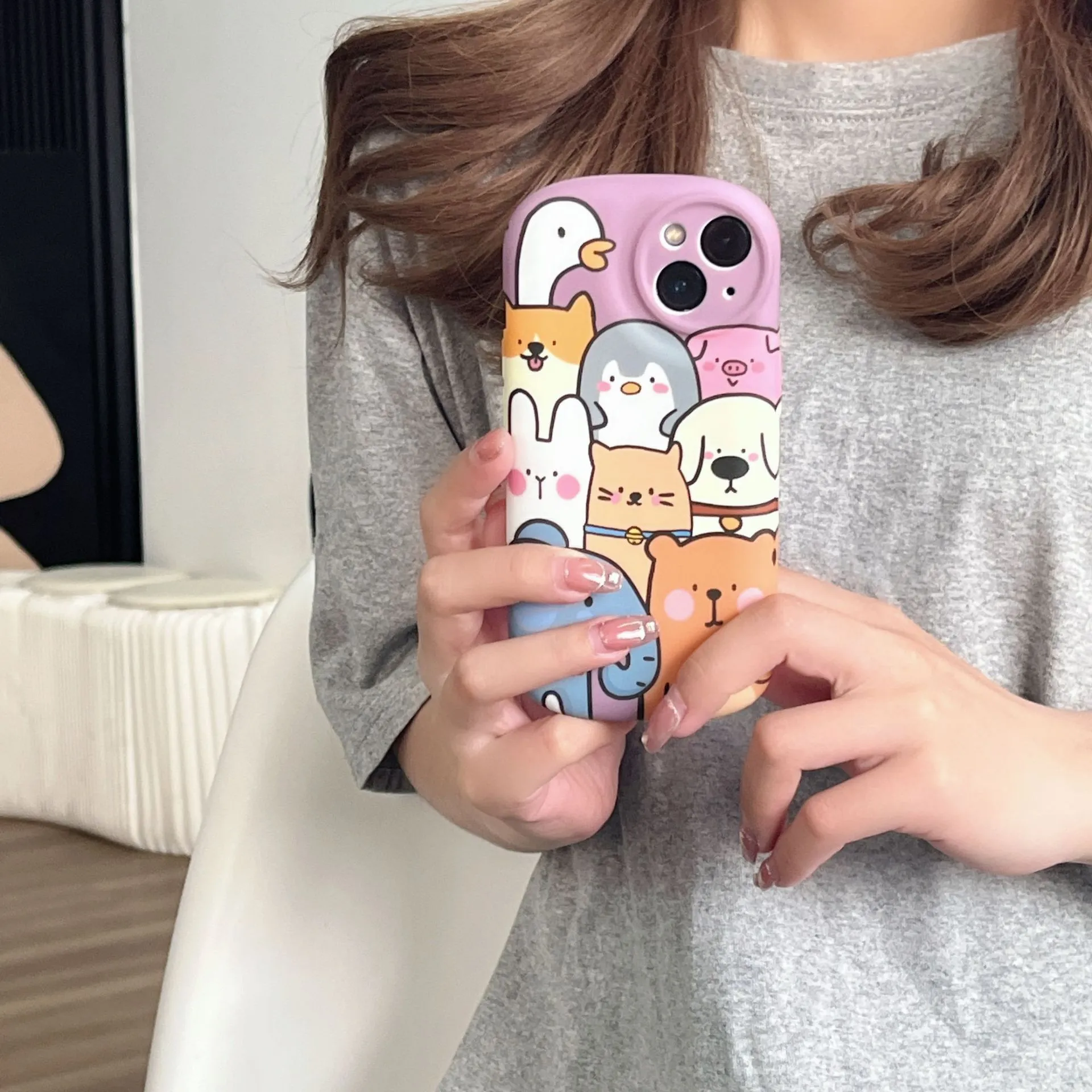 趣味卡通可爱动物适用iPhone16pro max苹果17手机壳15/14新款椭圆