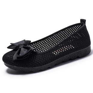 老北京布鞋女上班工作鞋新款百搭平底懒人鞋女一脚蹬透气网眼布鞋