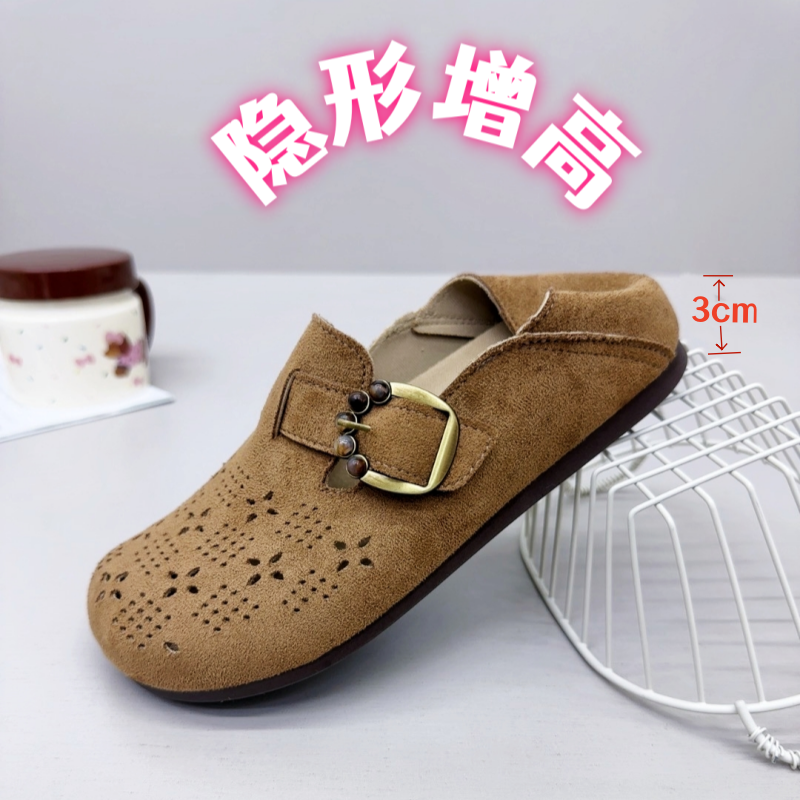 一脚蹬休闲老北京布鞋镂空舒适勃肯单鞋夏季新款复古内增高女单鞋