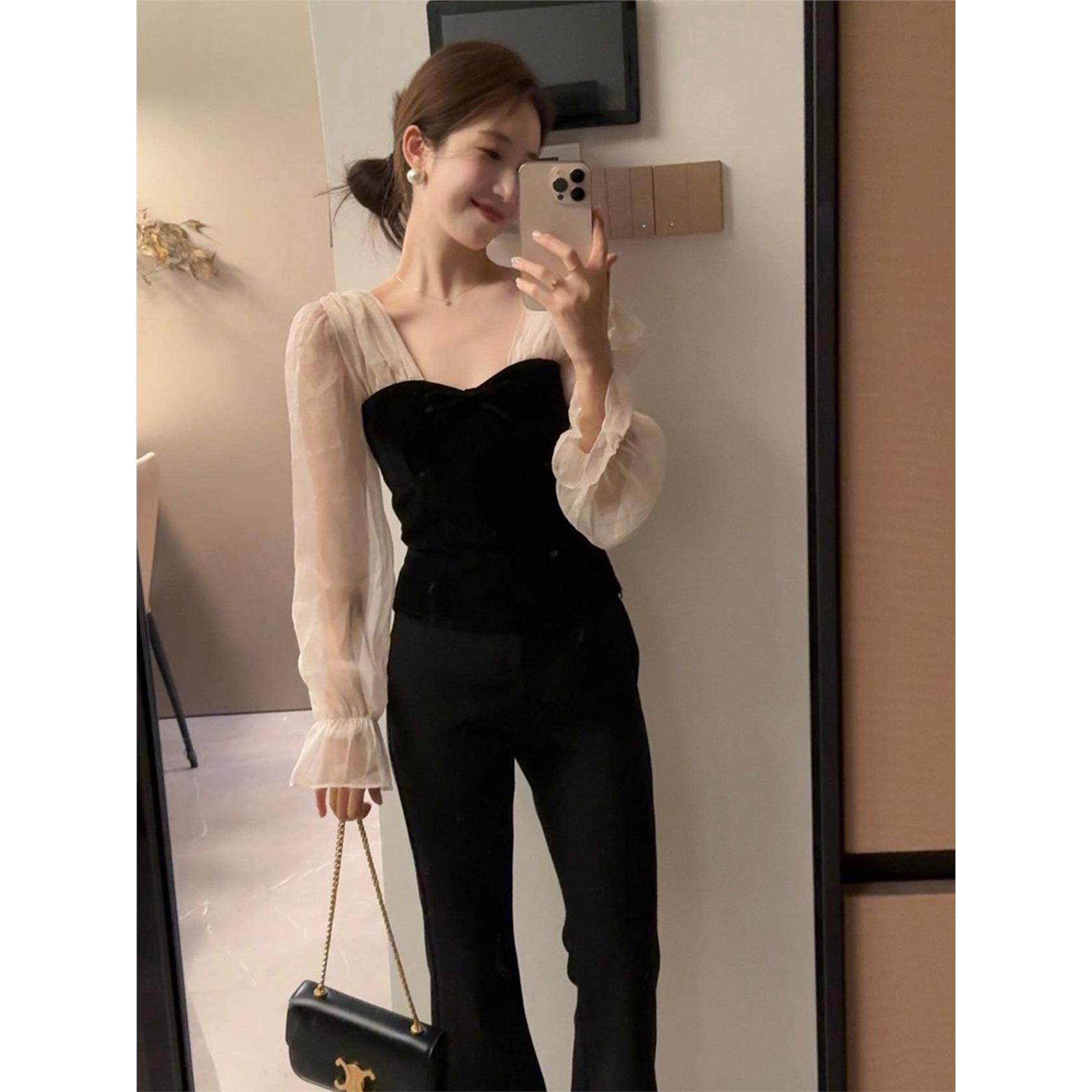 法式复古黑色方领打底丝绒衬衫女秋冬轻奢高级感内搭减龄洋气上衣,女装/女士精品,衬衫,淘宝优惠券,粉丝福利购,淘宝优惠卷