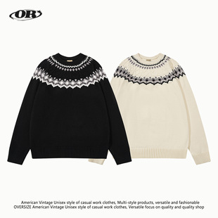 OREETA丨费尔岛提花毛衣男女可穿秋冬新款轻奢高级感老钱风针织衫