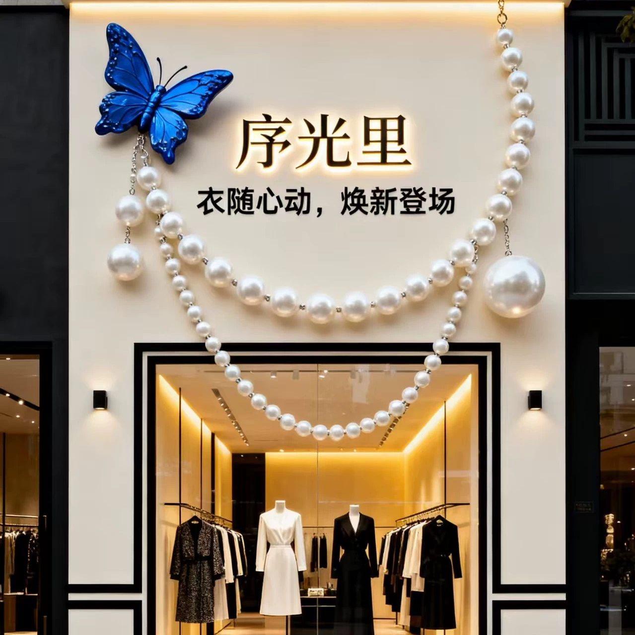 网红蝴蝶珍珠链大型玻璃钢雕塑立体门头装饰定制拍照打卡挂件新年,商业/办公家具,商业美陈,淘宝优惠券,粉丝福利购,淘宝优惠卷