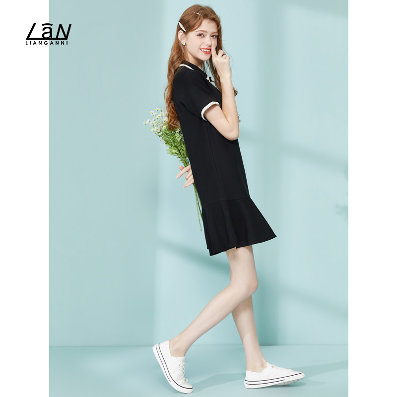 黑色娃娃领连衣裙女装2020新款夏季赫本风显瘦鱼尾休闲运动polo裙