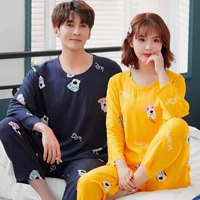 Thoải mái đôi cotton mùa xuân và mùa thu đồ ngủ phụ nữ dệt cotton lụa dài tay nam mùa hè mỏng phần nhân tạo phù hợp với nhà - Pyjama thời trang nam