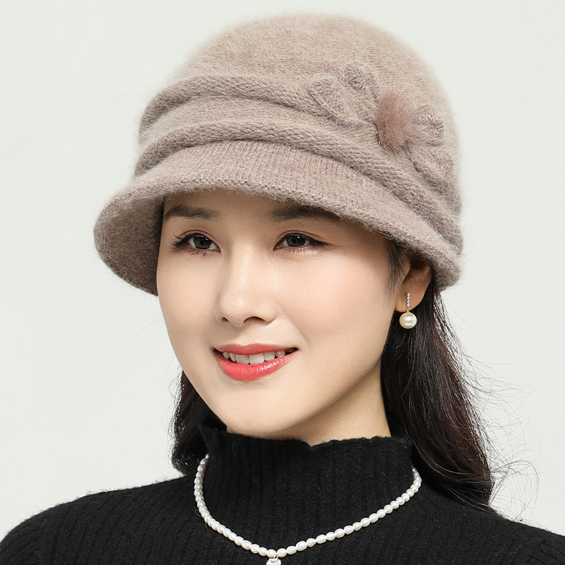 冬天帽子女中老年人妈妈针织保暖盆帽加绒加厚百搭兔毛线帽防寒帽