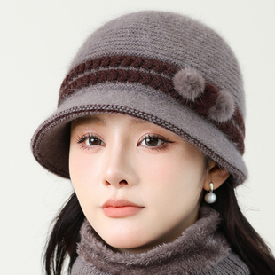 秋冬天中老年人帽子女妈妈加绒加厚针织保暖棉帽奶奶老太太毛线帽