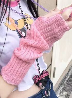 护袖新款防晒女士黑色时尚韩版袖套手臂保暖针织冬天中长款针织套