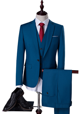 新款蓝色西服三件套男士正装主持人礼服演出司仪影楼大码主题西装