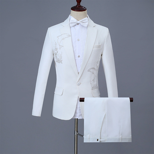 演出服大码男士成人亮钻歌手主持人大合唱舞台表演服礼服西服套装