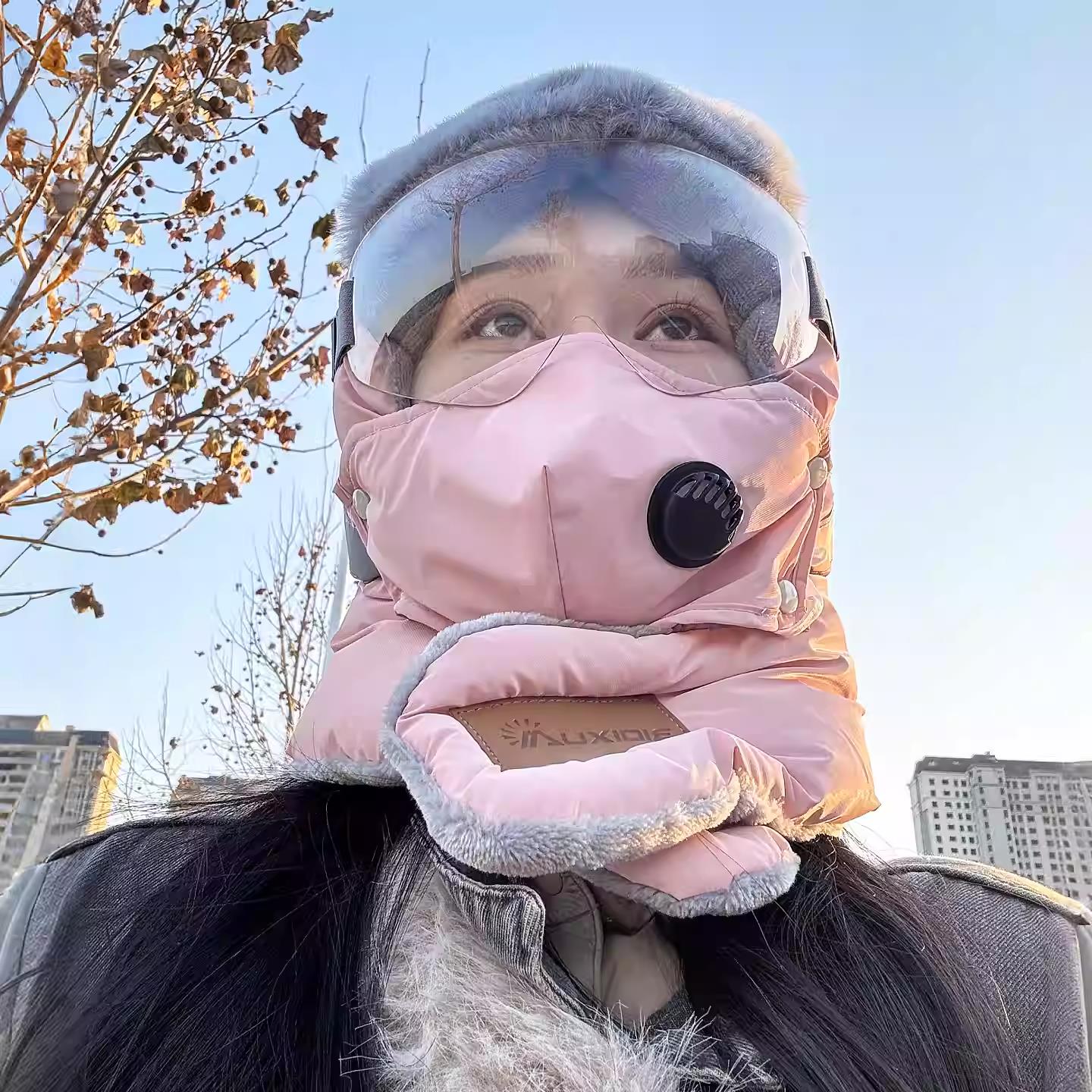 骑车防寒帽子冬季骑车保暖帽子骑行防风面罩吹不翻护耳帽保暖神器