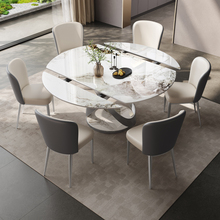 意式简风轻奢岩板餐桌椅组合折叠可旋转伸缩小户型家用方圆两用形