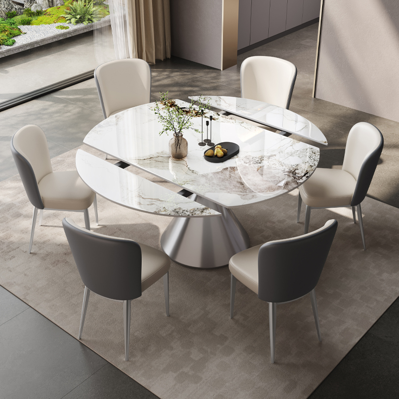 意式极简方圆两用可伸缩岩板餐桌