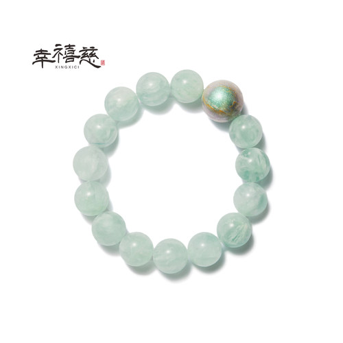 幸禧慈【木翎·青羽】非遗大漆彩云砂 天然羽毛绿萤石水晶手串