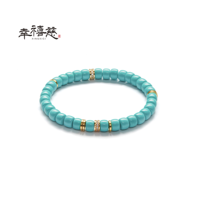 幸禧慈【水木·蓝珀】绿松石文玩药片直切老型文玩手串 偏蓝