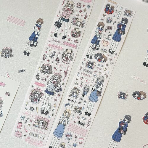 一只兔手帐原创贴纸卷分装JK少女日系女高人物可爱少女贴纸装饰