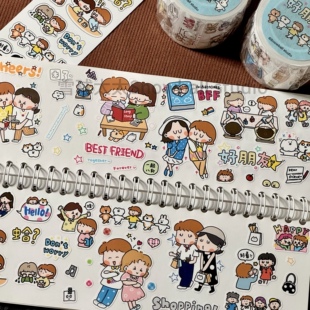 雪球太太切膜贴纸卷分装原创胶带好朋友日常可爱卡通人物手帐素材