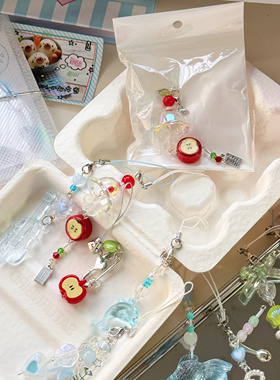 手作苹果清透手机链m5挂链咕链金鱼ccd百搭甜美卡通小清新包挂件