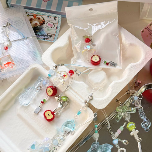 手作苹果清透手机链m5挂链咕链金鱼ccd百搭甜美卡通小清新包挂件