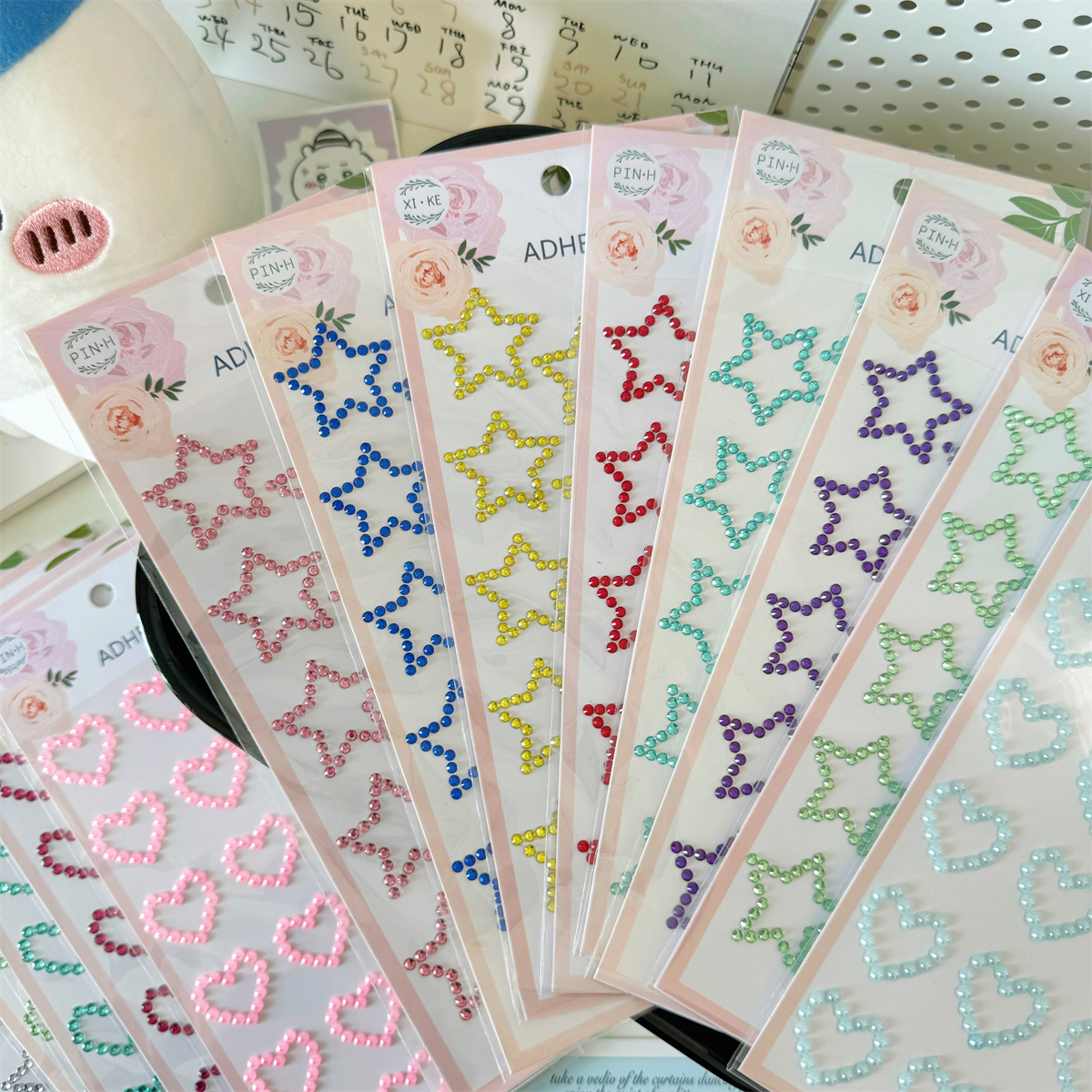 立体亚克力彩色五角星珍珠贴纸爱心立体贴儿童脸部装饰手账素材