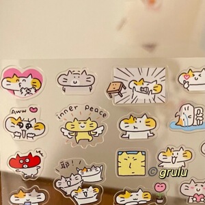 grulu 原创贴纸卷分装猫猫心情幸福小靠枕日常生活手帐切膜贴纸卷