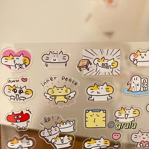 grulu 原创贴纸卷分装猫猫心情幸福小靠枕日常生活手帐切膜贴纸卷