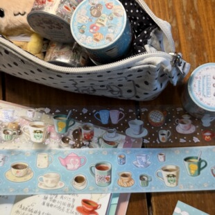 和纸双透明pet闪砂可爱杯子贴纸 茶杯小憩 分装 森林记事簿原创