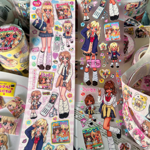 三文猫原创贴纸卷分装 涩谷辣妹古早昭和人物手帐diy装饰素材咕卡