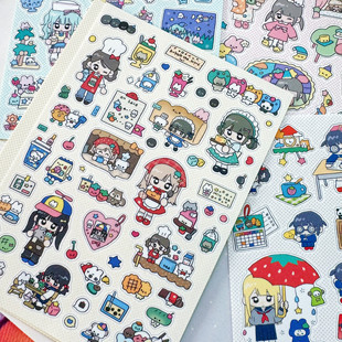 辣子星原创可爱来袭卡通小女孩手账贴纸萌系手帐小人贴画装饰