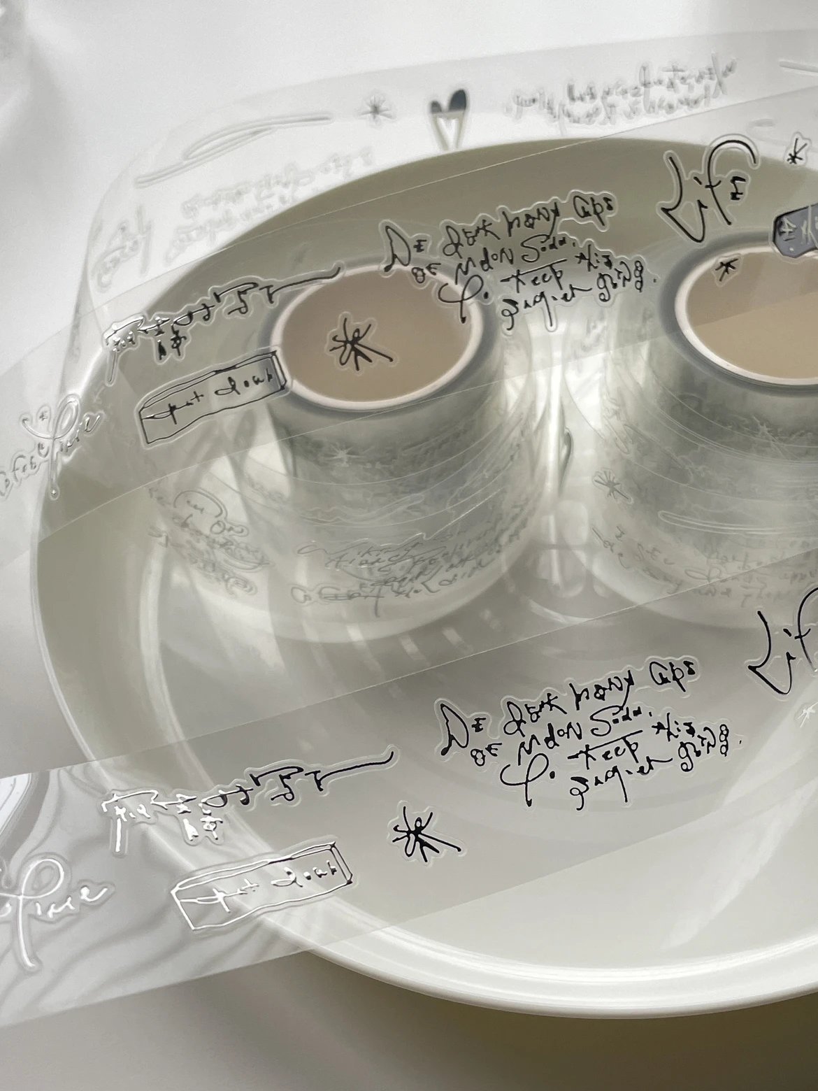 听世界文创分装原创水渍剪两块角落盐系手帐打底拼贴装饰贴纸