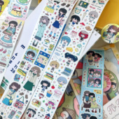 分装 饰 放学茶话会可爱人物校园风合成纸切膜贴纸卷手账拼贴素材装